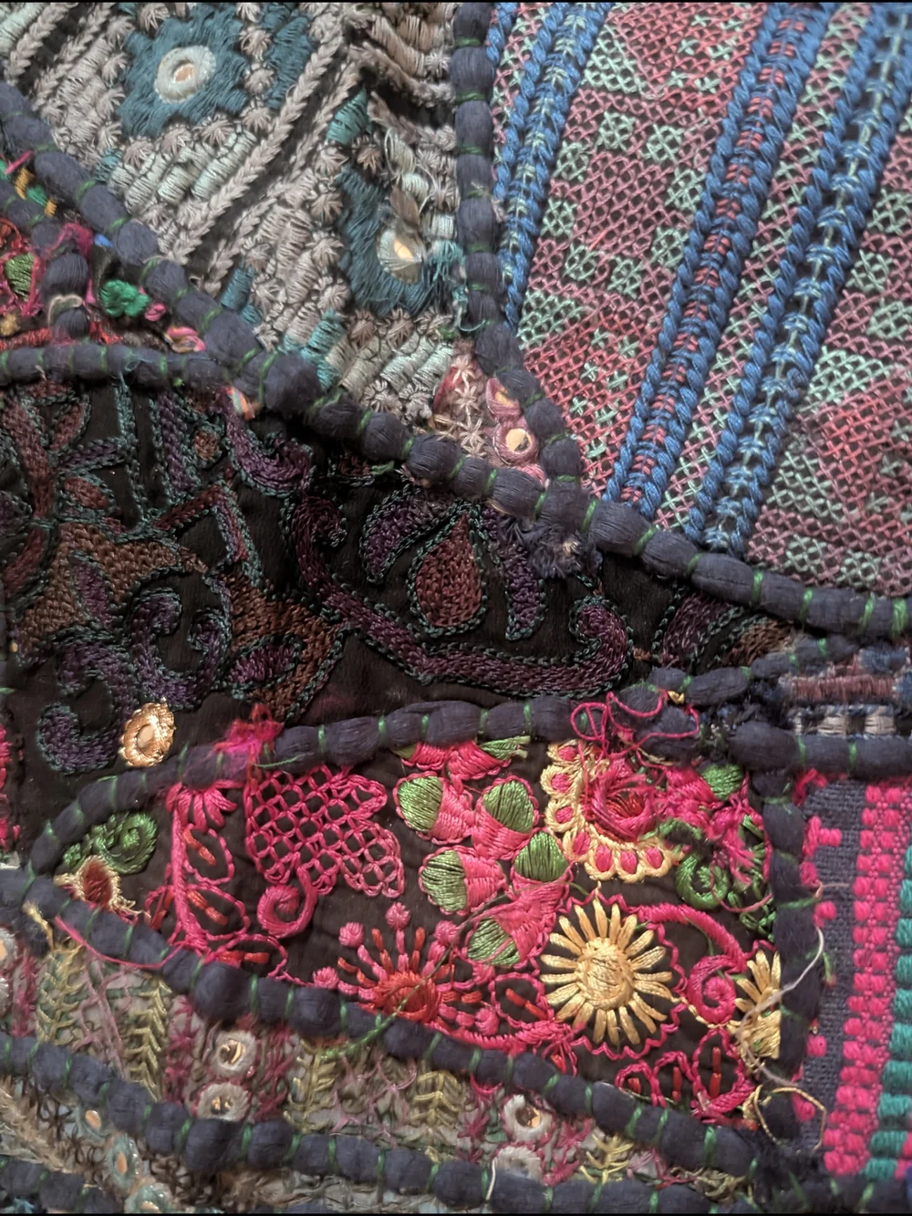 Handmade Indian Patchwork Embroidered Mirror Work Tapestry 41x59